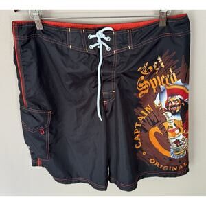 Captain Morgan Rum Cargo Board Shorts Men's Size 36 Black Swimwear Trunks